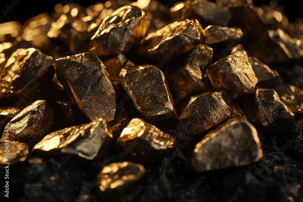 Closeup of big gold nuggets on black background Closeup of big gold nuggets on black background