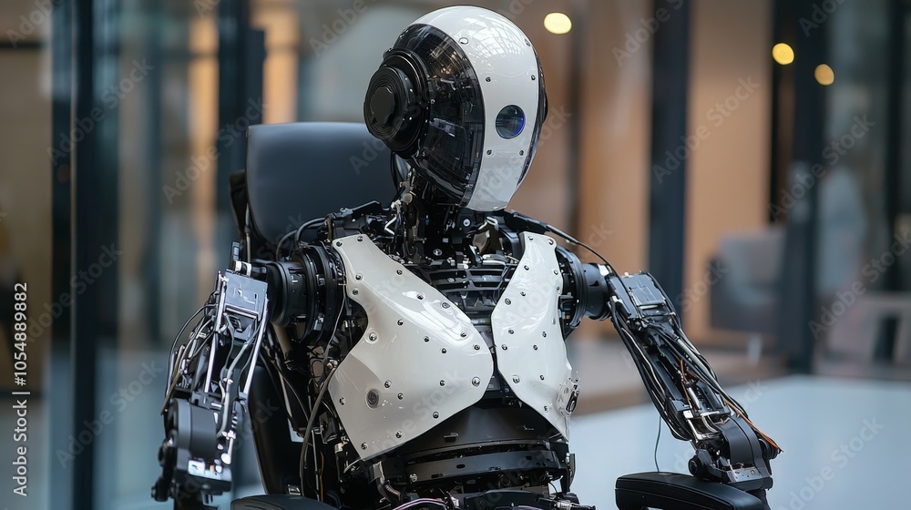 Advanced Robotic Humanoid with Mechanical Arms and White Head Advanced Robotic Humanoid with Mechanical Arms and White Head