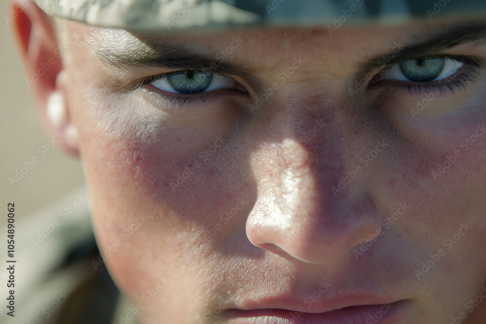 Close up detail of military soldier face. Close up detail of military soldier face.
