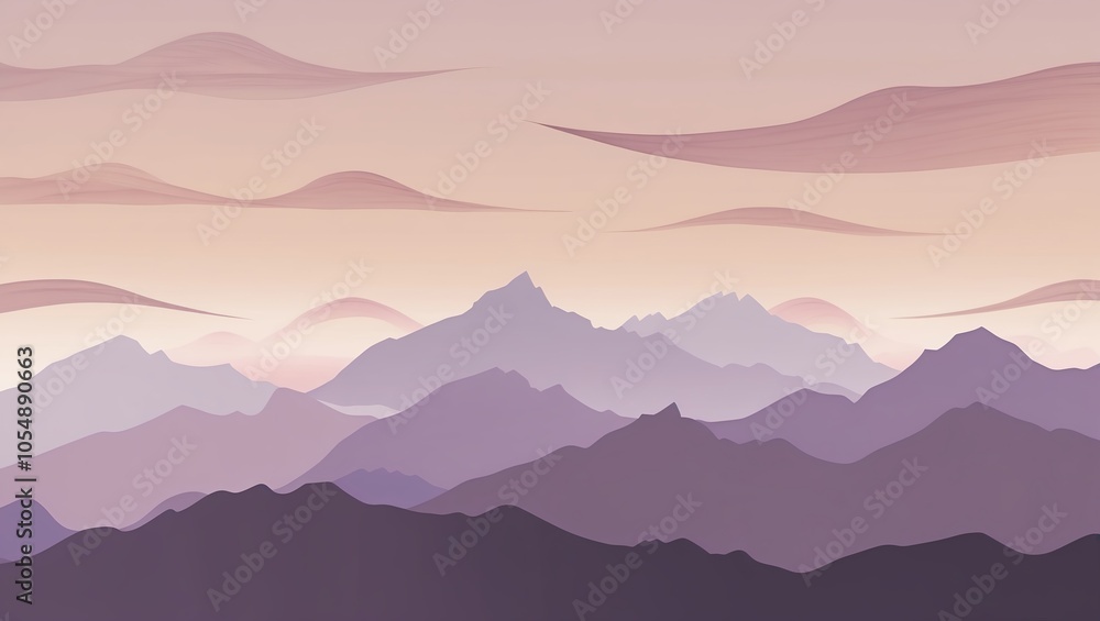 Obraz premium Layered mountain silhouettes in gradient soft hues. Created with Generative AI Technology