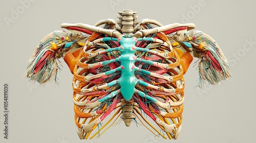 Realistic Depiction of the Human Ribcage with Intercostal Muscles photo