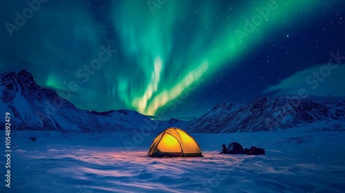 Couple Camping Under Northern Lights in Scenic Landscape