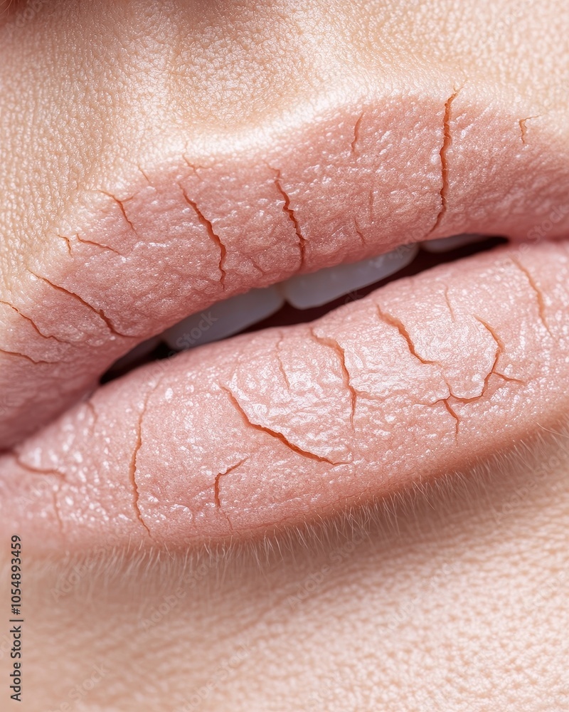 Fototapeta premium Close-Up of Cracked and Dry Lips in Need of Moisturizer
