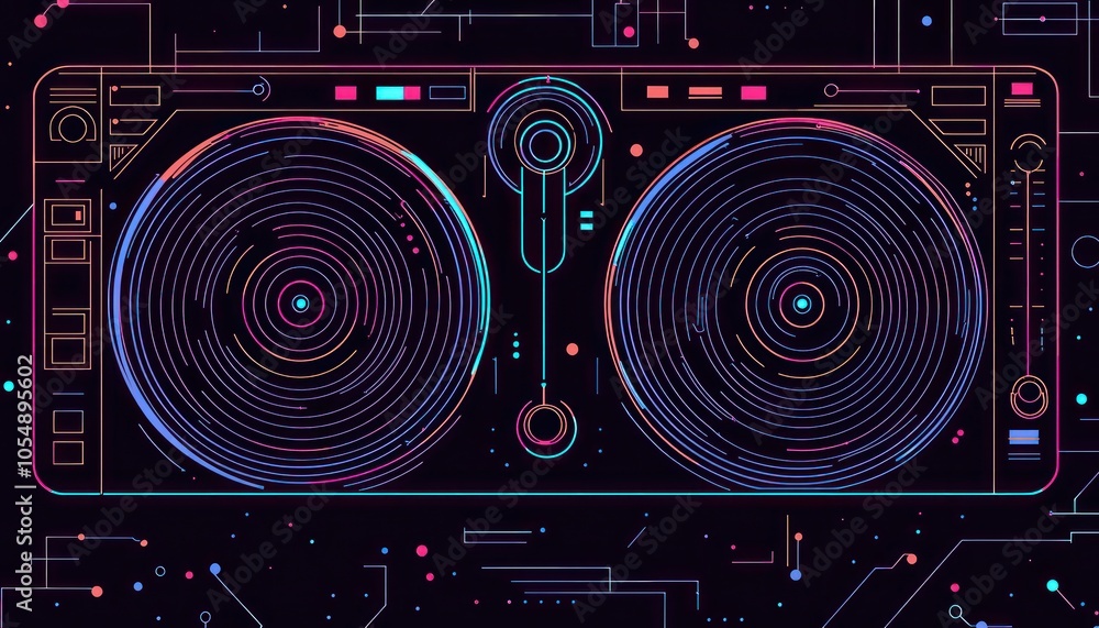 Fototapeta premium Line icon of a DJ turntable, minimalist design emphasizing simplicity in music representation.