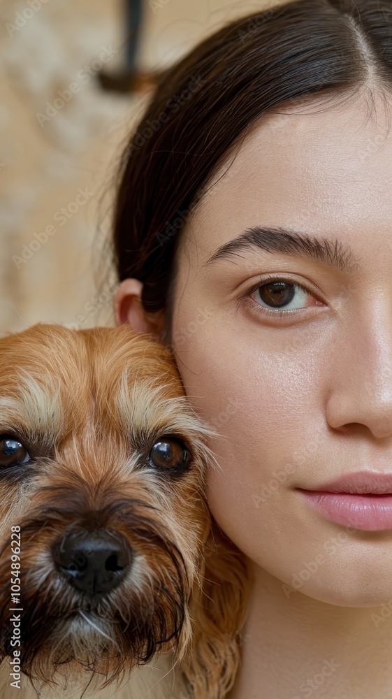 Composite Portrait of Woman with Dog Showing Affection and Connection Composite Portrait of Woman with Dog Showing Affection and Connection
