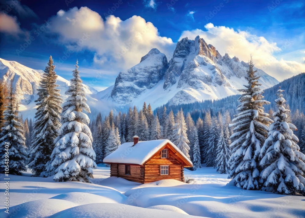 Cozy Cabin in Snowy Mountains: Winter Wonderland Escape, Scenic Landscape, Tranquil Retreat, Rustic Charm, Serene Nature, Idyllic Getaway, Snow-Covered Pines, Peaceful Horizon Cozy Cabin in Snowy Mountains: Winter Wonderland Escape, Scenic Landscape, Tranquil Retreat, Rustic Charm, Serene Nature, Idyllic Getaway, Snow-Covered Pines, Peaceful Horizon