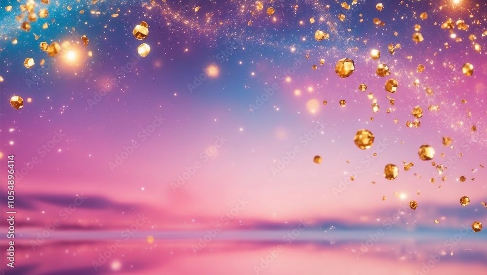 Reflected golden particles on twilight gradients. Created with Generative AI Technology Reflected golden particles on twilight gradients. Created with Generative AI Technology