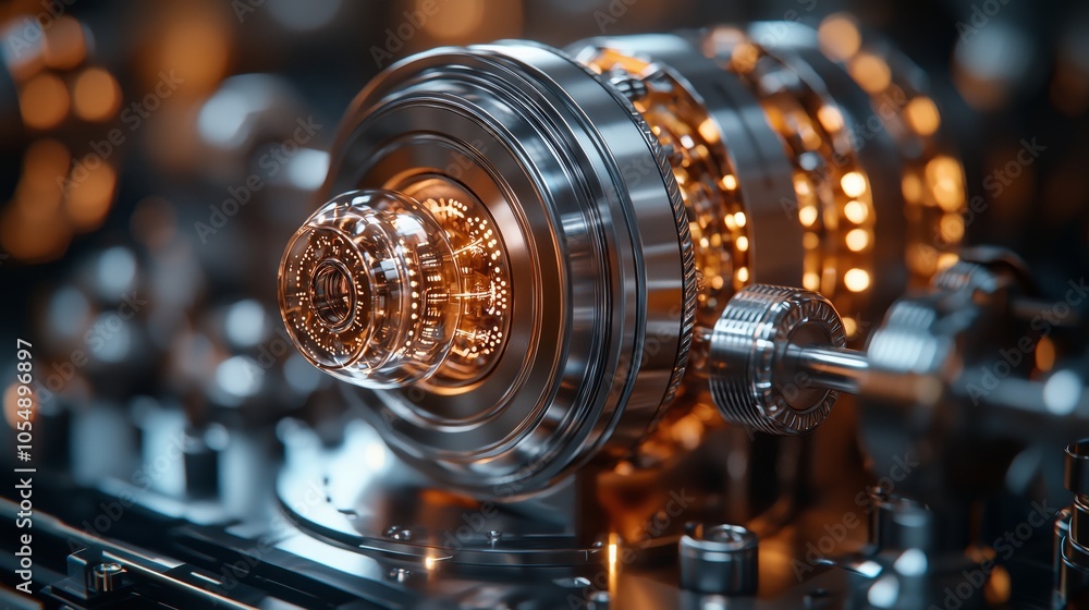 Detailed view of a metallic cogwheel with intricate design. Industrial theme with a focus on engineering. Detailed view of a metallic cogwheel with intricate design. Industrial theme with a focus on engineering.