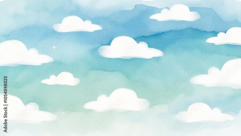 Sky-inspired watercolor gradient with shades of blue fading into soft white clouds. Created with generative AI technology Sky-inspired watercolor gradient with shades of blue fading into soft white clouds. Created with generative AI technology