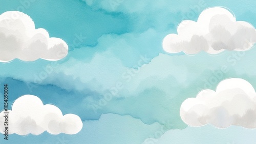 Sky-inspired watercolor gradient with shades of blue fading into soft white clouds. Created with generative AI technology