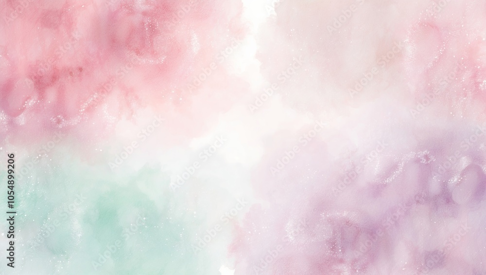 Obraz premium Soft pastel watercolor background with blush, lavender, and mint tones, creating a whimsical, dreamy vibe. Created with generative AI technology