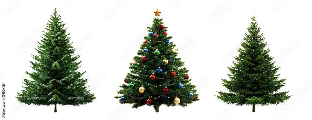Fototapeta premium Christmas Trees in Various Styles for Festive Holiday Decor and Celebration PNG Icon on transparent background