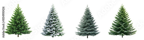 Christmas Trees in Various Styles for Festive Holiday Decor and Celebration PNG Icon on transparent background