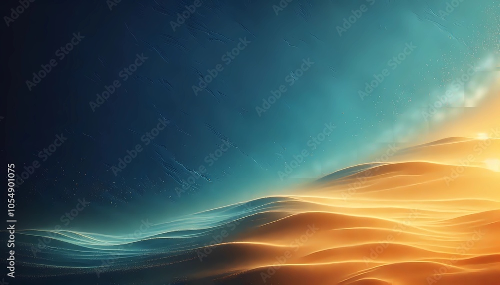 Obraz premium A close-up of a smooth, blue marine and gold gradient background with grainy texture, created with A.i generative.