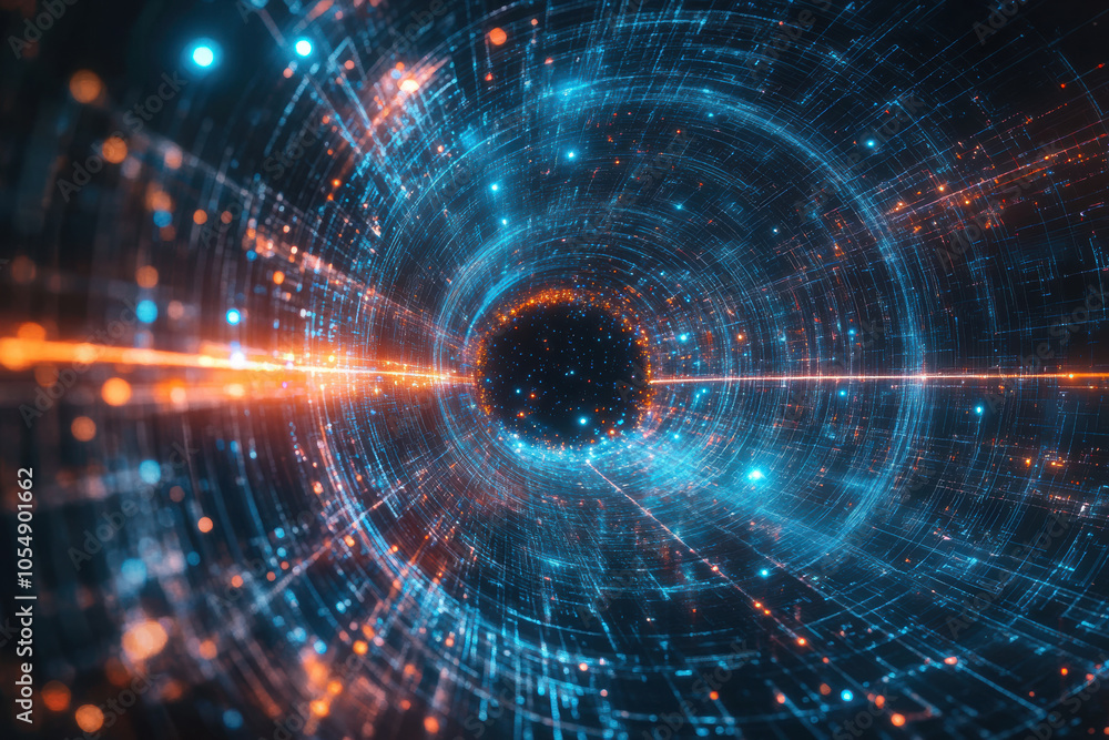 Obraz premium Abstract futuristic background with blue glowing light and orange beams