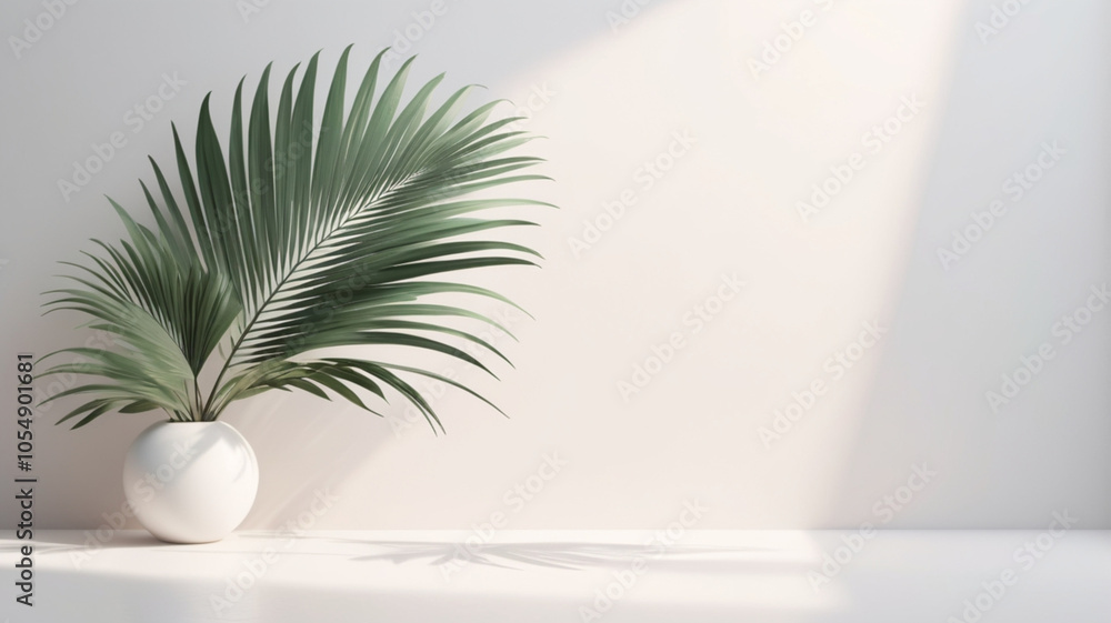 Soft gray pastel walls paired with metallic accents and bold palm leaf decorations, merging modern industrial style with a touch of nature. Soft gray pastel walls paired with metallic accents and bold palm leaf decorations, merging modern industrial style with a touch of nature.