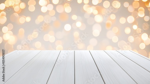 White wooden table on background with many light flares photo