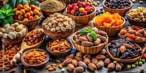 Exploring a Colorful Assortment of Dry Fruits and Nuts - Healthy Snack Delight