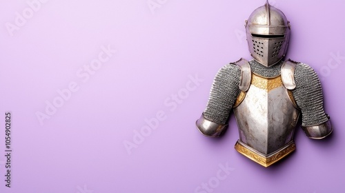 Majestic heroic knight figure adorned in shining armor captured in high-quality detail with iso perspective photo