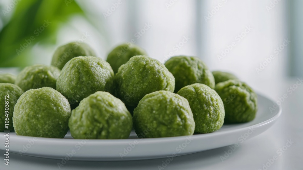 Soft Matcha Sweets on Minimalist White Plate Soft Matcha Sweets on Minimalist White Plate