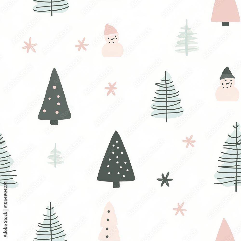 Obraz premium Seamless Christmas Pattern with Trees Snowflakes and Snowmen
