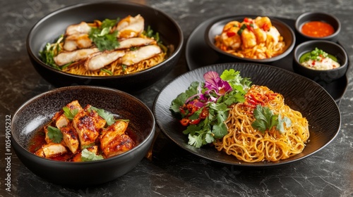 Spicy Noodle Dishes in a Cozy Dining Room Setting