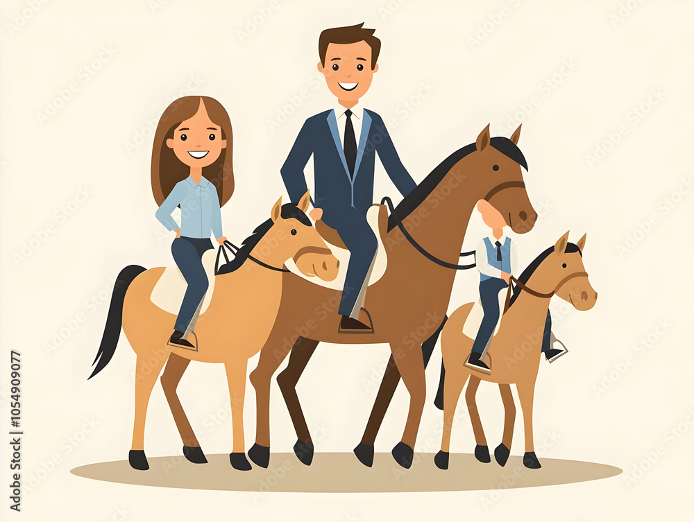 Flat Plain Family Horseback Riding on Farm Adventure Vector Illustration Nature Connection with Blank Space for Text Simple Design Business Concept Flat Plain Family Horseback Riding on Farm Adventure Vector Illustration Nature Connection with Blank Space for Text Simple Design Business Concept