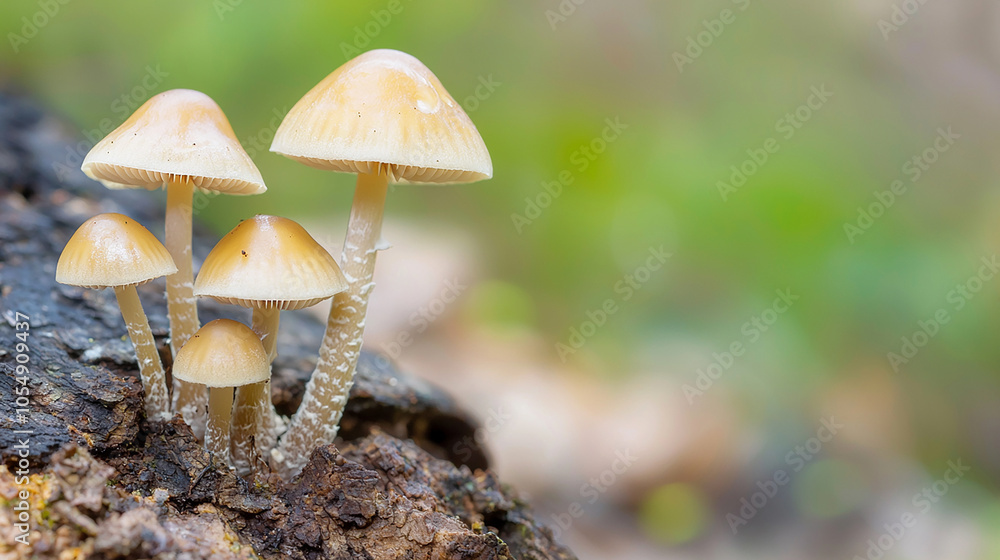 Little mushrooms growing, tree trunk focus Little mushrooms growing, tree trunk focus