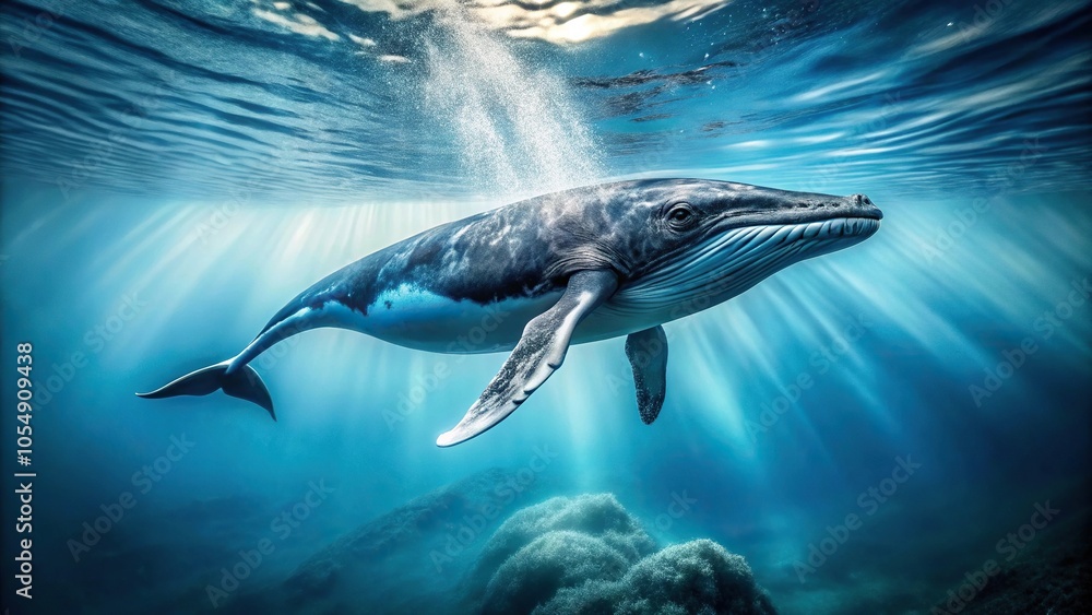 Weightless whale on white and blue background Weightless whale on white and blue background
