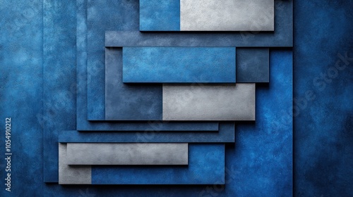 Abstract Geometric Pattern of Blue and Silver Rectangular Shapes