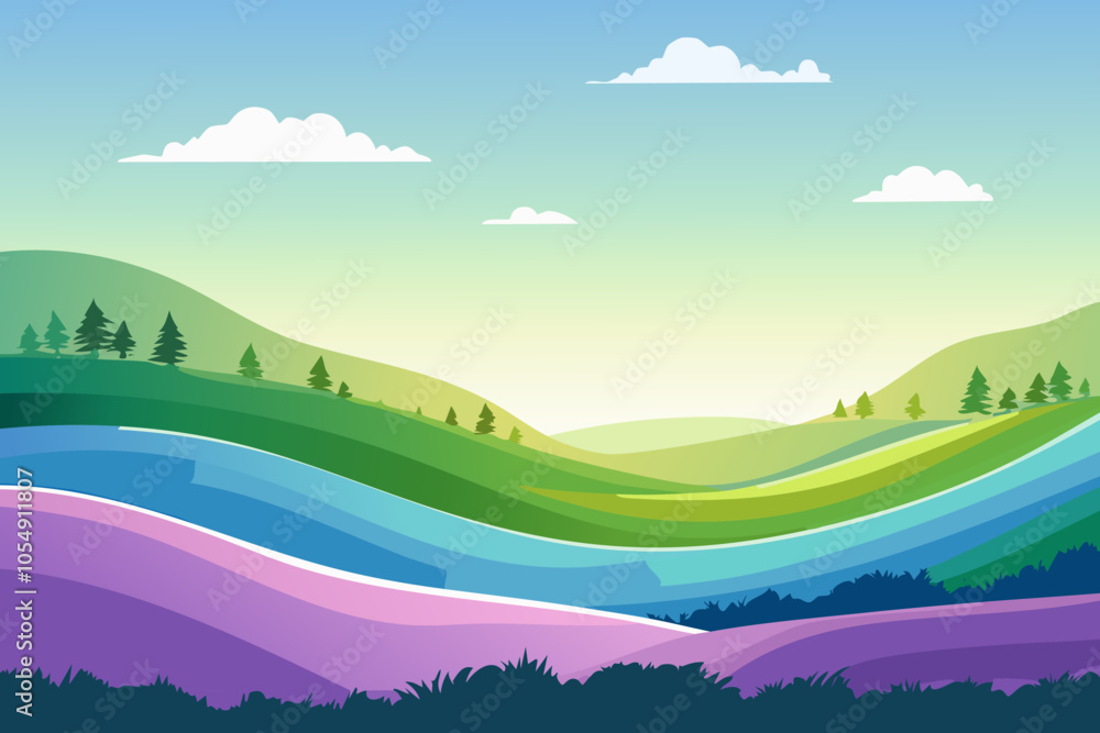 Fototapeta premium Bright rainbow gradient with overlapping blue, green, and purple layers