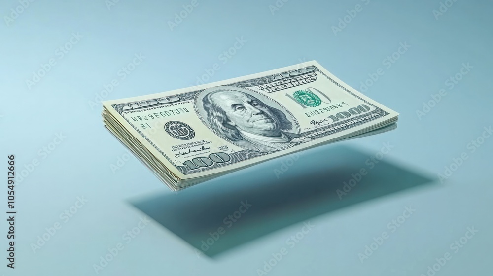 Detailed hundred dollar notes floating isolated, crisp with realistic shadows Detailed hundred dollar notes floating isolated, crisp with realistic shadows