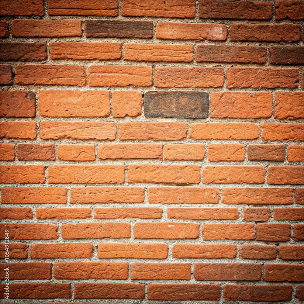 Naklejka premium Red brick wall with a textured surface showcasing an old, weathered appearance and a solid architectural design