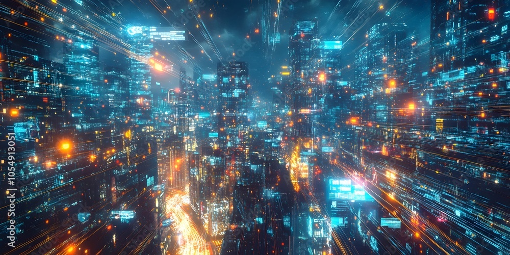 Futuristic Quantum Computing Cityscape with Holographic Interfaces and Radiant Energy Flows Futuristic Quantum Computing Cityscape with Holographic Interfaces and Radiant Energy Flows