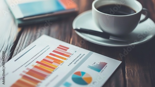 Coffee and Data Analysis on Wooden Desk