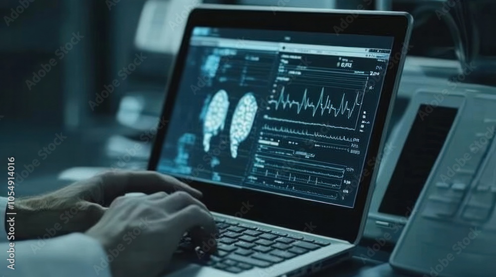 Doctors laptop screen displaying patient data Doctors laptop screen displaying patient data