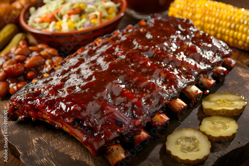 Mouthwatering Kansas City Style BBQ with Classic Sides on Rustic Table