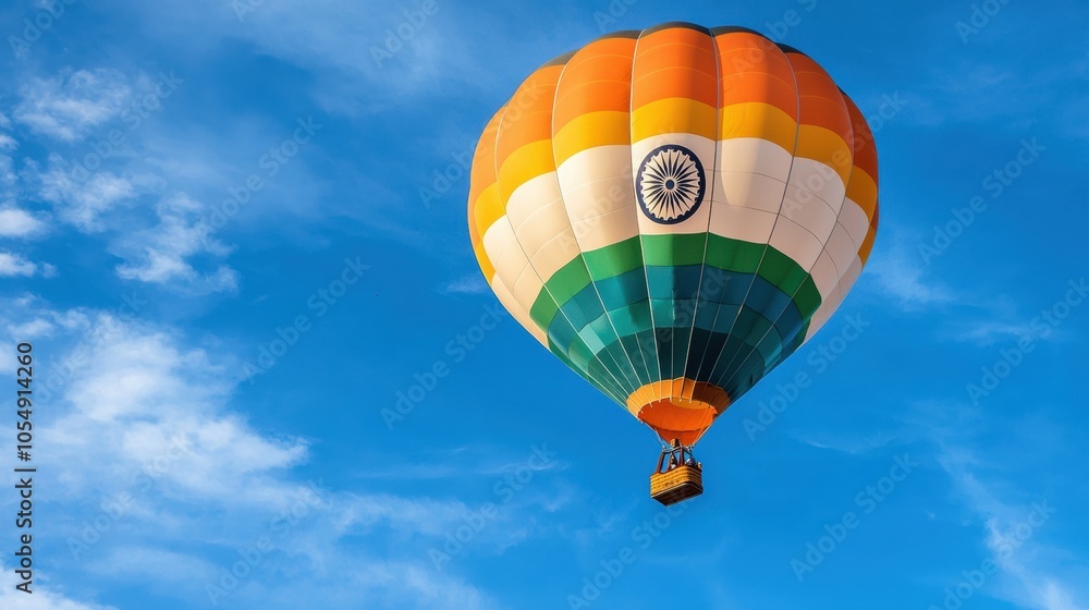 Fototapeta premium Colorful Hot Air Balloon in Clear Blue Sky