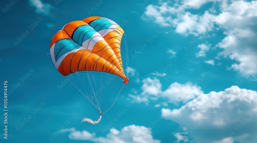 Colorful Kite Flying High in a Blue Sky with White Clouds Colorful Kite Flying High in a Blue Sky with White Clouds