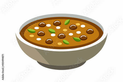 Bowl of hot vegetable soup on plate