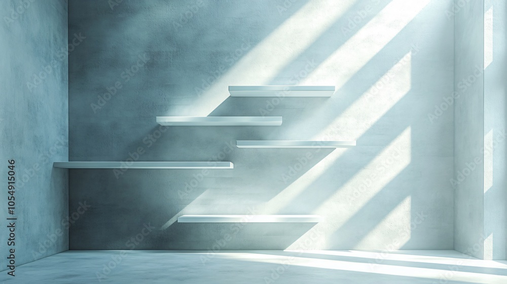 Fototapeta premium Minimalist Interior with Sunlight and Empty Shelves