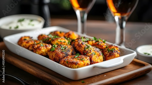 Delicious platter of golden latkes ready to serve photo