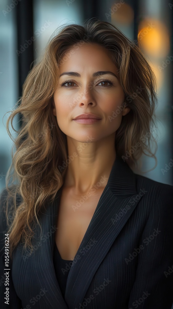 portrait of a middleaged hispanic woman in a tailored suit confidently standing outdoors against a softfocus business center backdrop exuding professionalism and poise portrait of a middleaged hispanic woman in a tailored suit confidently standing outdoors against a softfocus business center backdrop exuding professionalism and poise