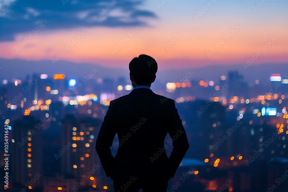 Silhouette of a Man Looking at Cityscape Silhouette of a Man Looking at Cityscape
