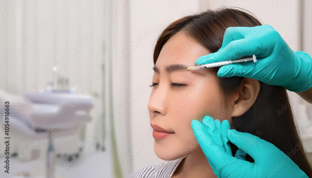 Beauty and Surgery Doctor is injecting Botox into a young woman to make her face firmer. Beauty and Surgery Doctor is injecting Botox into a young woman to make her face firmer.