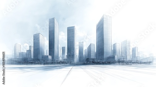 Sketch of a Modern Cityscape with Tall Buildings