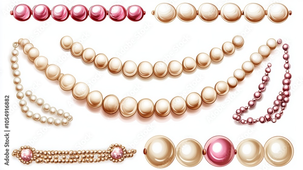 Obraz premium Elegant Pearl Jewelry Set Necklaces Bracelets and Beads