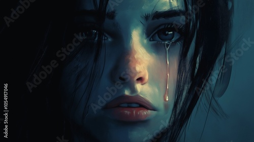 nice portrait painting of a sadness girl