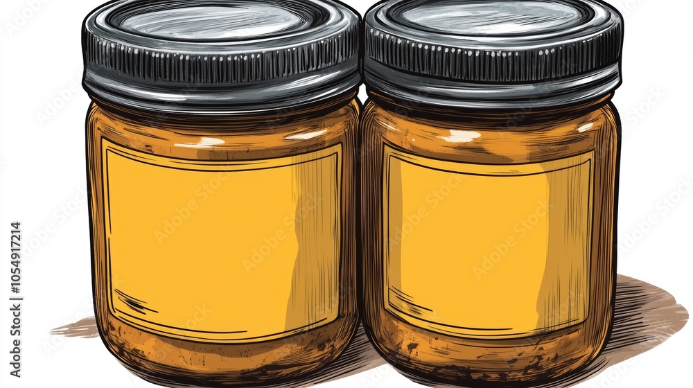 Two Glass Jars with Blank Labels Hand Drawn Sketch Illustration Two Glass Jars with Blank Labels Hand Drawn Sketch Illustration