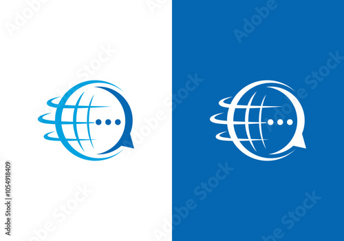 World chat vector logo template. conversation or communication logo with world reach, Globe or earth logo design and speech symbol.